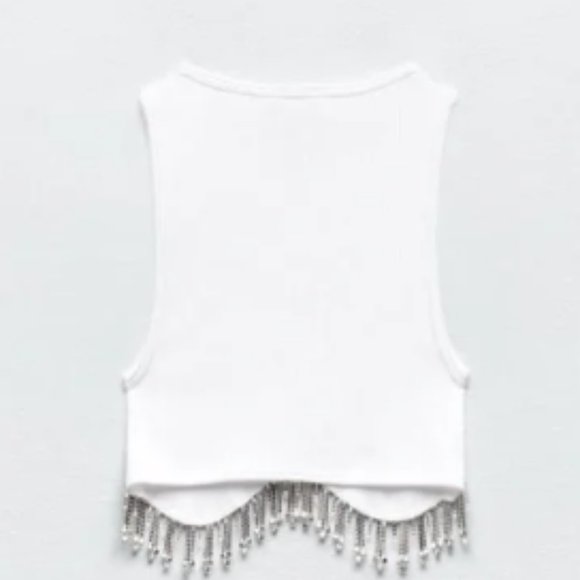 Zara Seamless Rhinestone Crop Top White Sz XS-S , M-L NWT - Picture 14 of 15